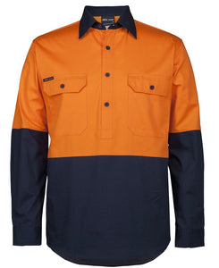 6HVCS - JB's Wear HI VIS CLOSE FRONT L/S 150G WORK SHIRT