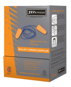 8P001 - JB'S Wear BULLET SHAPED CORDED EARPLUG (100 PAIR)